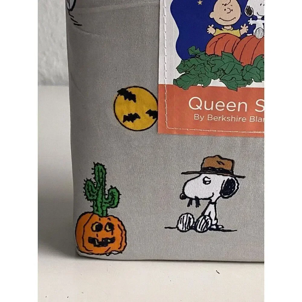 Peanuts Snoopy Halloween QUEEN Sheet Set Pumpkin Cactus Cowboy Pumpkin‎ NEW